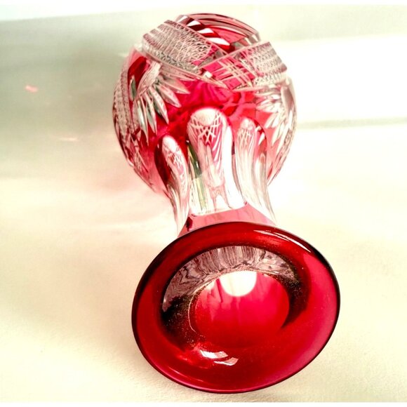 handcut Crystal Vase/decanter? Intricate‎ Ruby/Pink Clear cut/Etched 9.25" - Picture 5 of 9